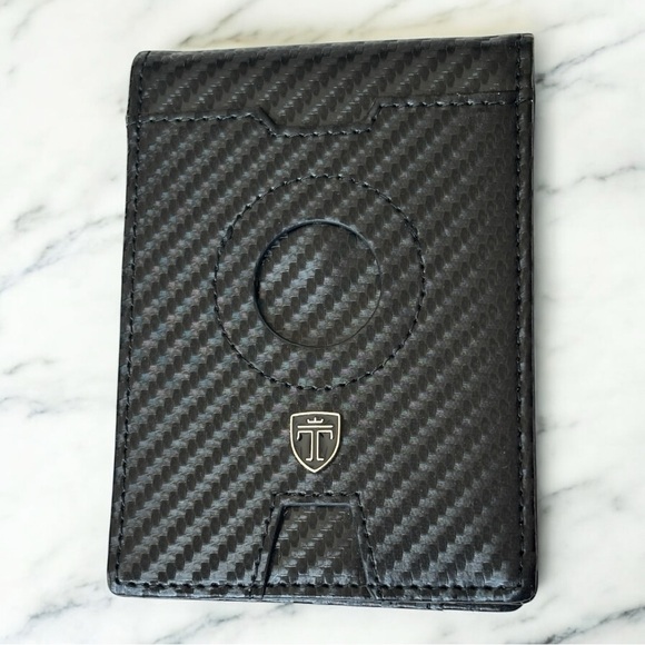 TRAVANDO Slim Money Clip RFID Blocking Bifold Wallet carbon airtag compartment - Picture 1 of 15